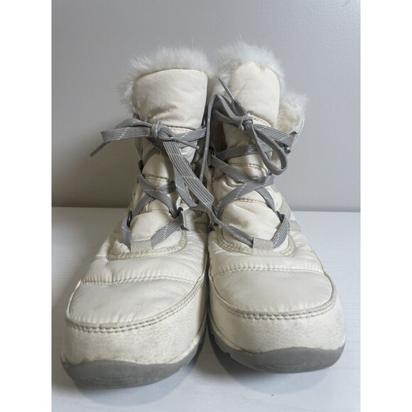 SOREL Whitney Short Lace Off-White Quilted Faux Fur-Lined Winter Boots Size 10 - Picture 6 of 9